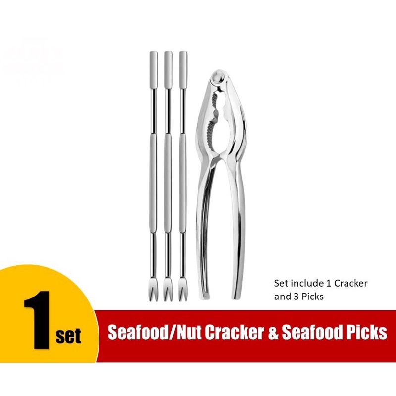 4Piece Seafood Tool Kit, Stainless Steel Crab Leg Cracker and Forks Nut