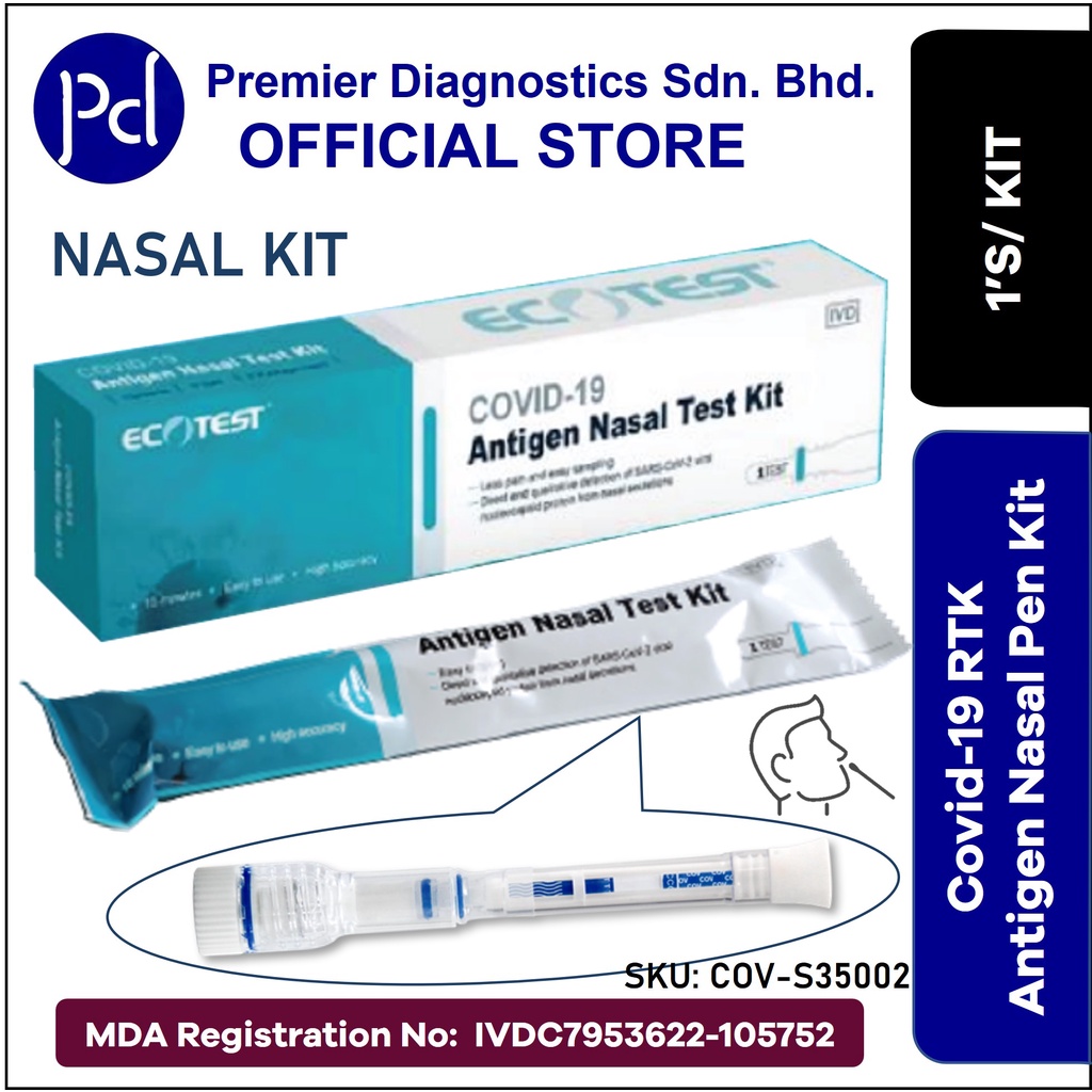 EXP 31.10.2024 ECOTEST Covid19 Rapid Antigen Test Pen Kit (Nasal) 1's