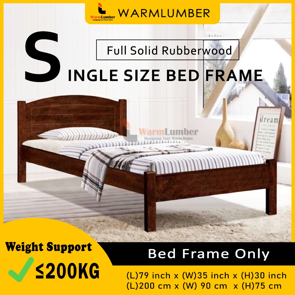 Single Size (90cm x 200cm) Full Solid Rubberwood Bed Frame with