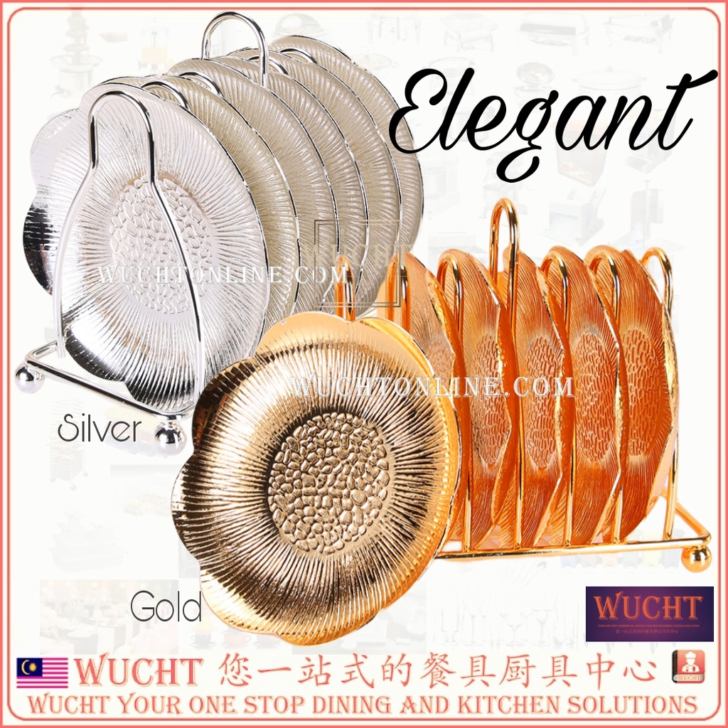 【WUCHT】6pcs Elegant Plate Coaster Set Silver Coaster Gold Coaster ...