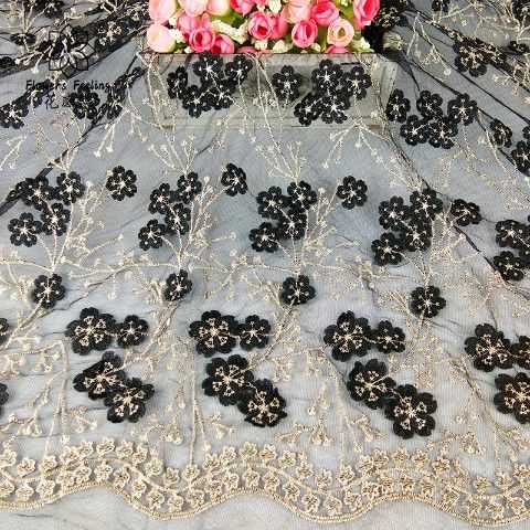 2022 New Mesh Gold Thread Embroidery Lace Fabric Three-dimensional Mesh 