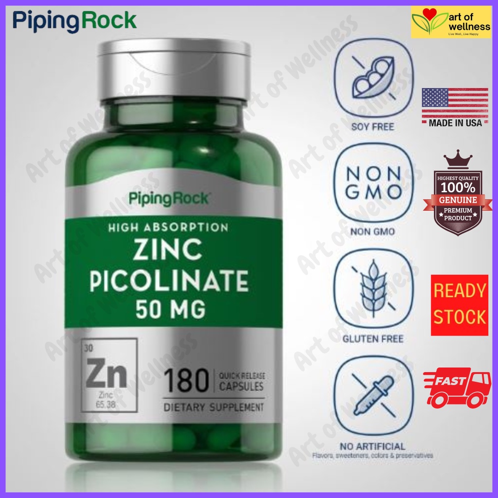 Piping Rock Zinc Picolinate (High Absorption Zinc), 50 mg, 180 Capsules, Essential Mineral, Made