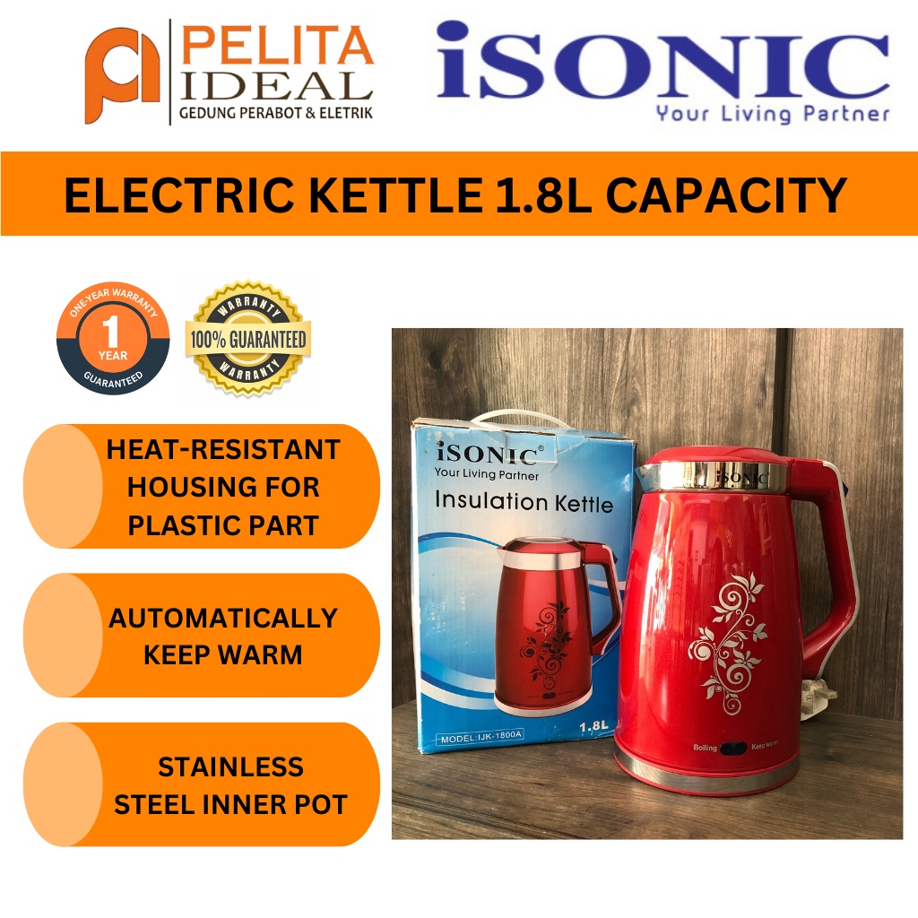 ELECTRIC KETTLE ISONIC 1.8L INSULATION KETTLE HAS STAINLESS STEEL INNER ...