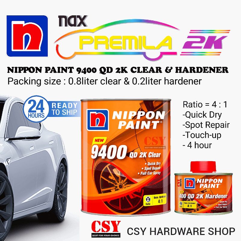 NIPPON NAX 9400 QD 2K CLEAR HIGH GLOSS / Base 4 ( 0.8L ) : Hardener 1 ...