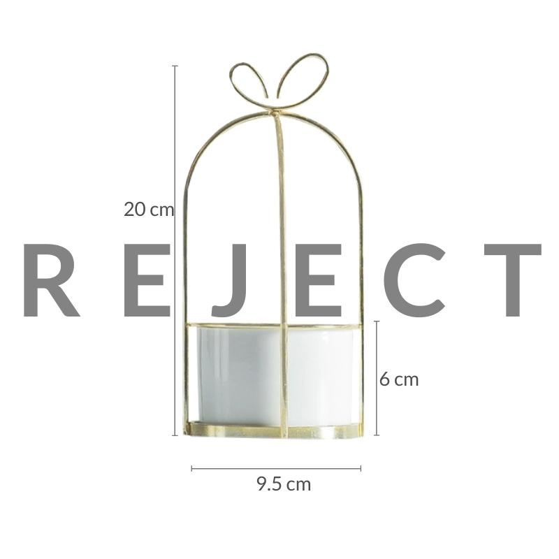 REJECT Mini Marble White Green Plant Pot with Gold Cage Ribbon Effect