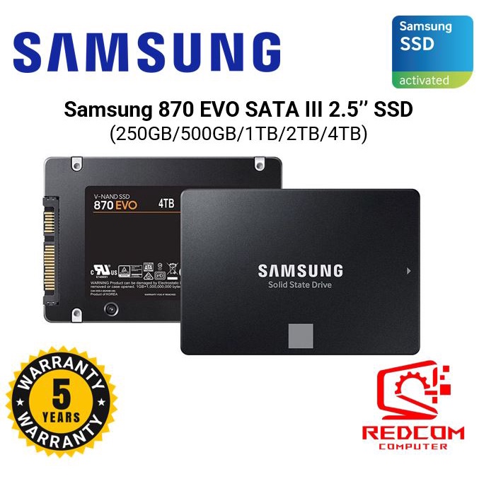Samsung 870 EVO SATA III 2.5'' SSD (250GB/500GB/1TB/2TB/4TB) Shopee