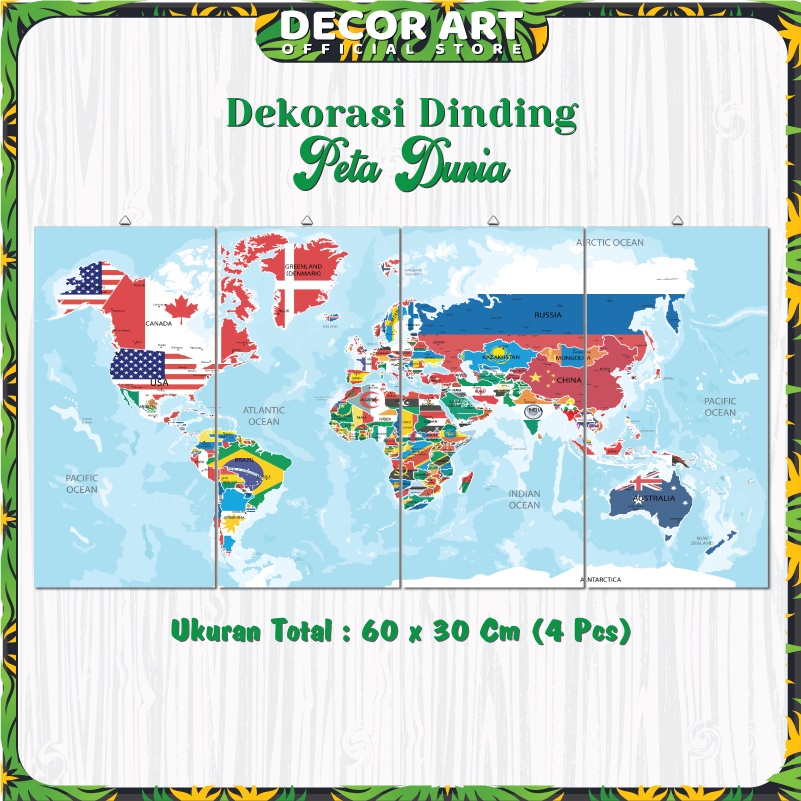 Decorart 60x30 Cm 4 Panel World Map Home Class School Wall Decor ...