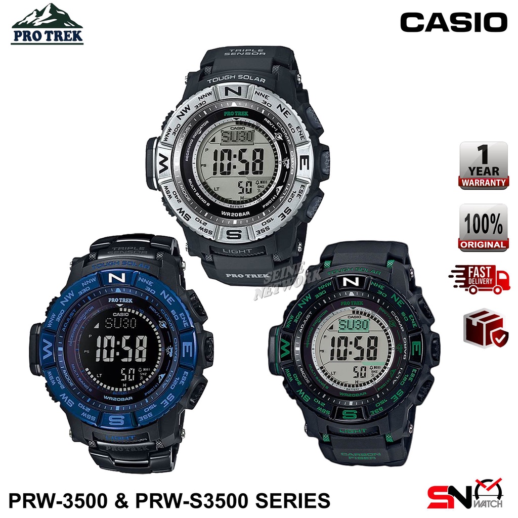 Casio Protrek PRW 3500 PRW 3500SYT PRW S3500 Triple Sensor Tough Solar Digital Men Sports Watch Shopee Malaysia