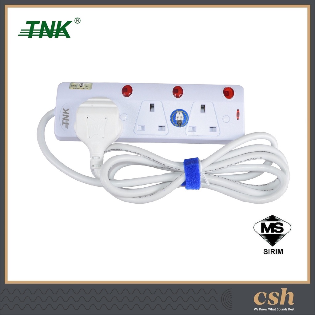 TNK 3 Gang Neon Extension Trailing Socket with 3 Pin 13 Amp Fuse