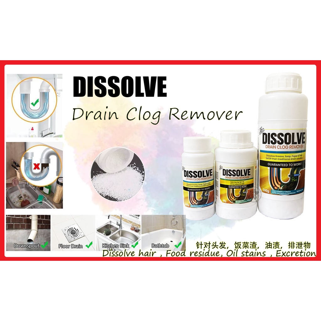 DISSOLVE Clog Remover (POWDER) Cleaner Sink Basin Drain Pipe Clean