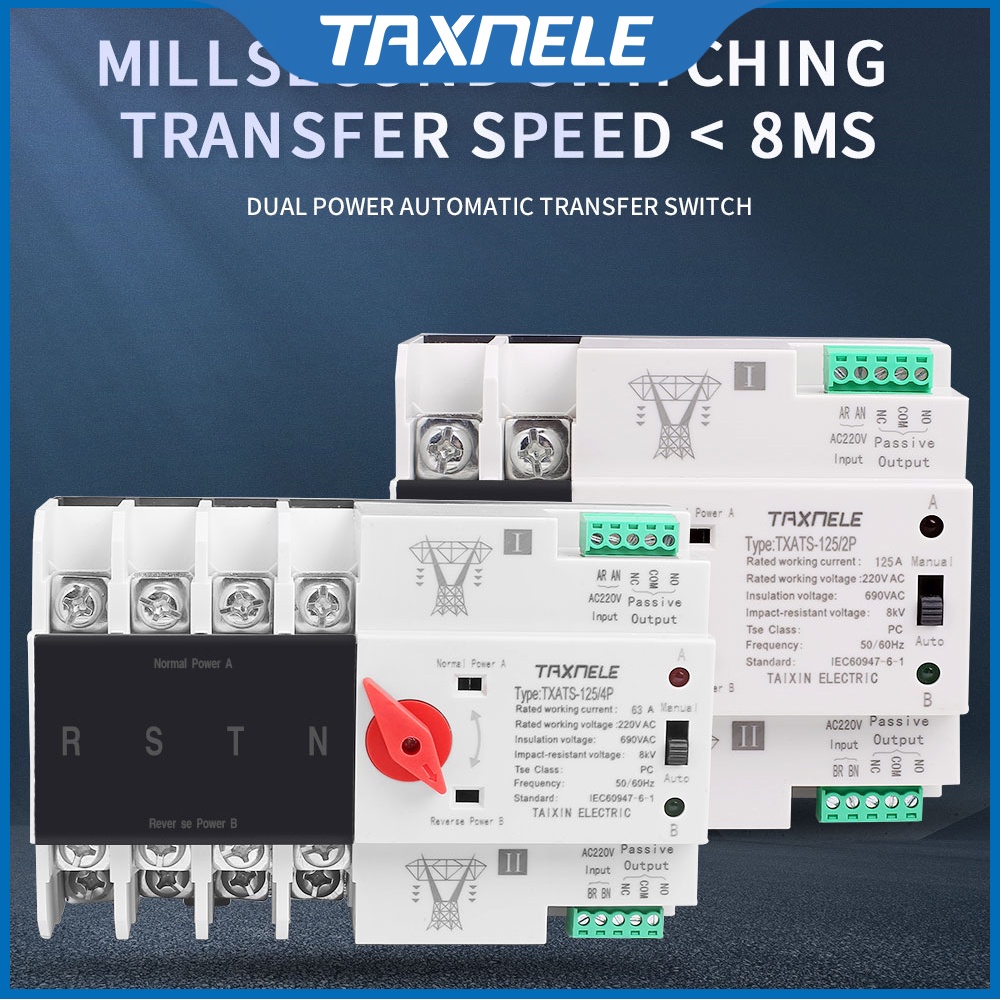MCB type Dual Power Automatic transfer switch 2P 4P 63A 100A 125A ATS ...