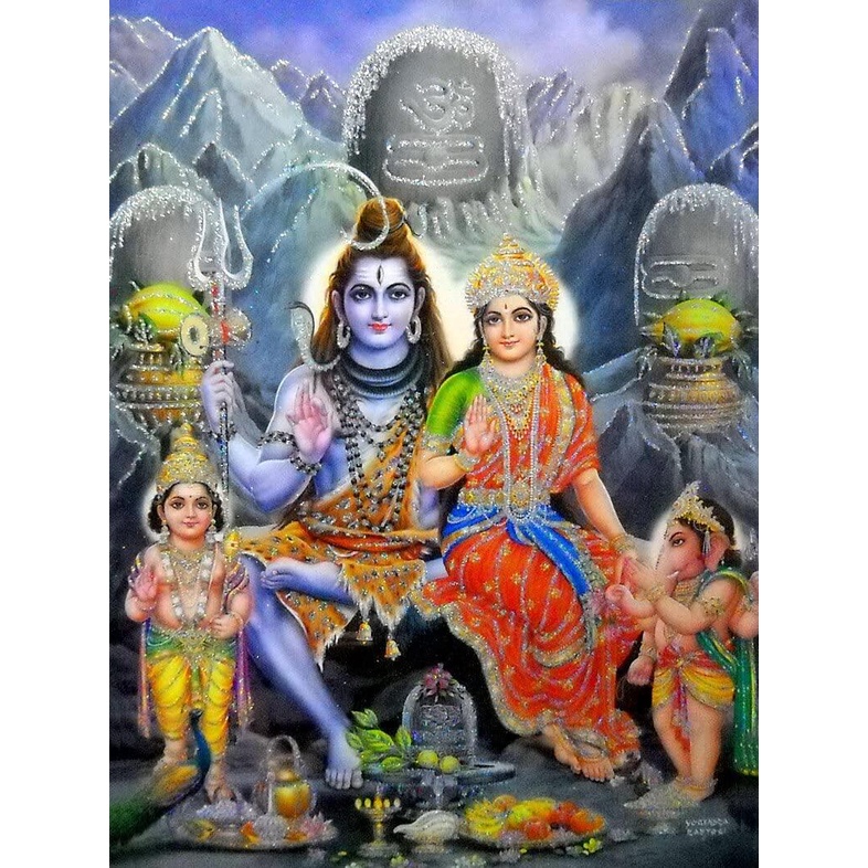 Lord Shiva Family Large Hindu God Poster with Glitter Effect -reprint ...