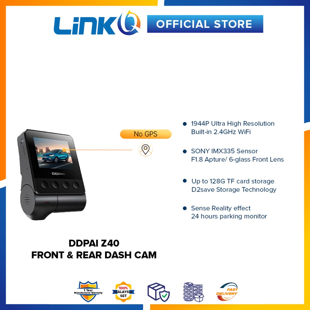 DDPAI Z40 Front & Rear Dash Cam Original 1 Year Warranty by DDPAI