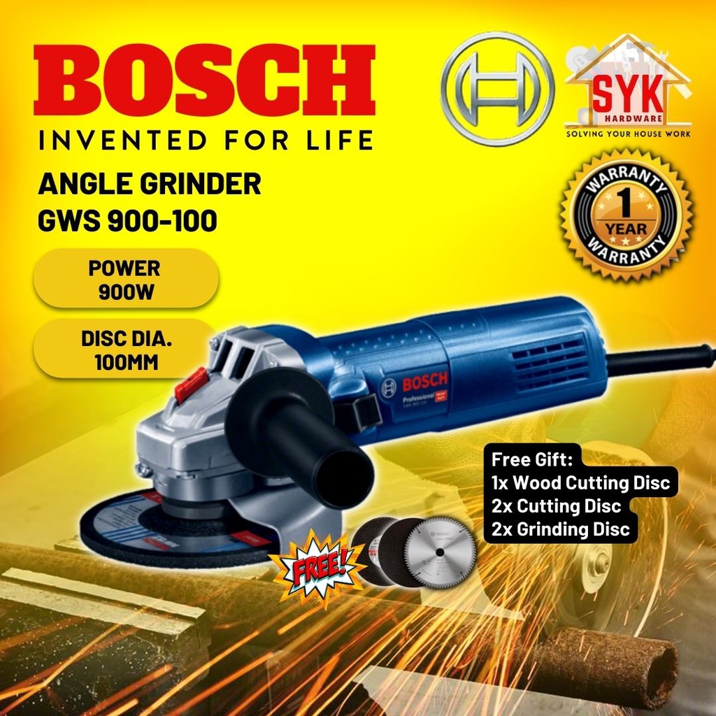 SYK BOSCH GWS 900-100 Angle Grinder 900W Woodworking Tools Metal Cutter  Canai Grinder Bosch Pemotong Besi Pemotong Kayu