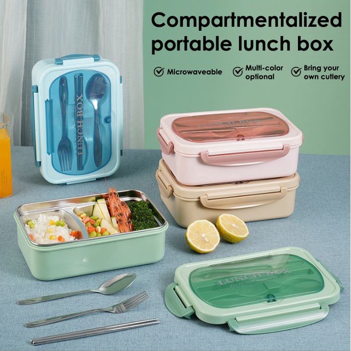 Bento Lunch Box + Spoon / Fork / Chopstick Insulated Microwaveable ...