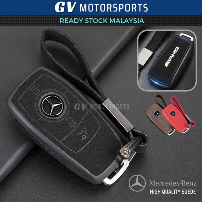 Ready Stock Mercedes Benz Key Cover Case Suede Leather Car Fob Keychain