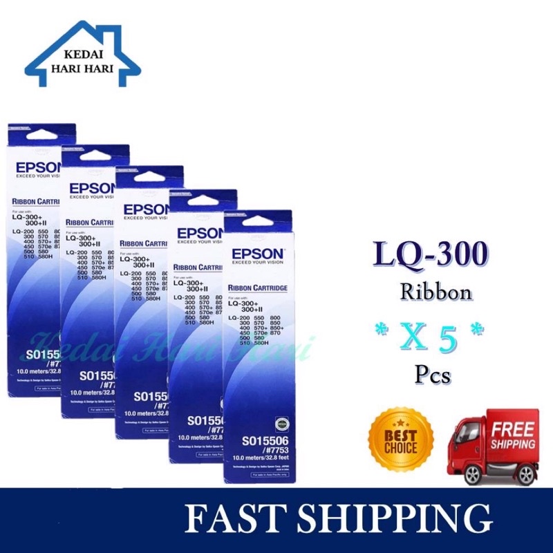 * 5 UNITS * Epson LQ300 / 300+ II Ribbon Cartridge ( S015506 / #7753 ...