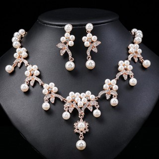 Pearl Crystal Rhinestone Bridal Necklace Bracelet Earrings Wedding Set