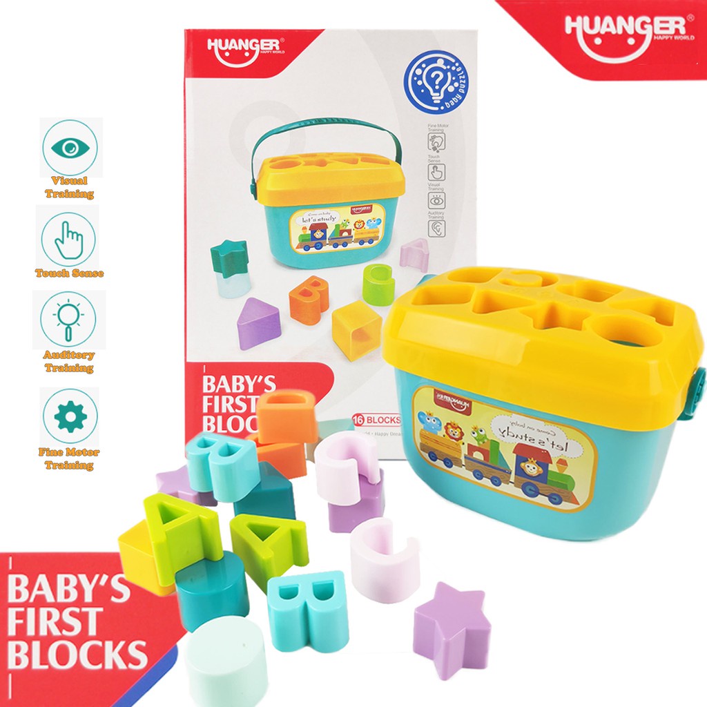 Huanger Baby's First Blocks 16pcs Learning Shape Sorting Building Block ...