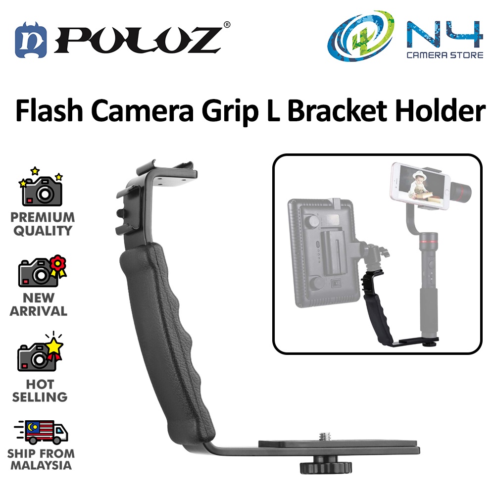 Puluz Flash Camera Grip L Bracket Holder With 2 Standard Side Hot Shoe ...