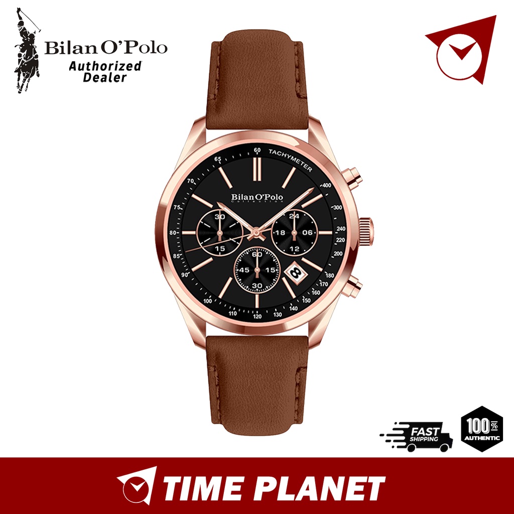 BilanO' Polo Collection Tachymeter Leather Strap Men's Watch PC-G9113GL ...