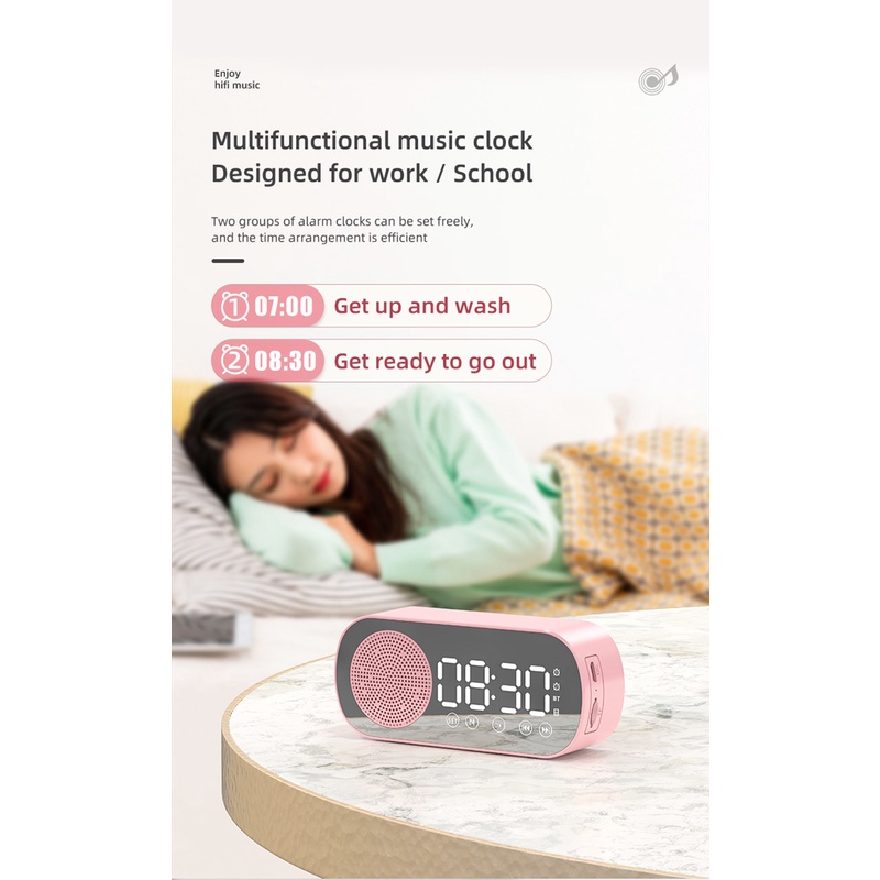 Twitch Z7 Bluetooth Speaker LED Digital Desktop Clock FM Radio Mirror