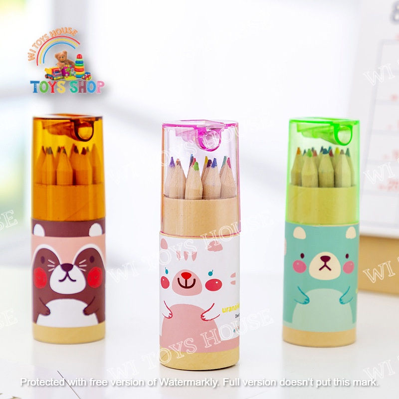 WI 12pcs Color Pencil Set mini short in Round Tube with Sharpener ...