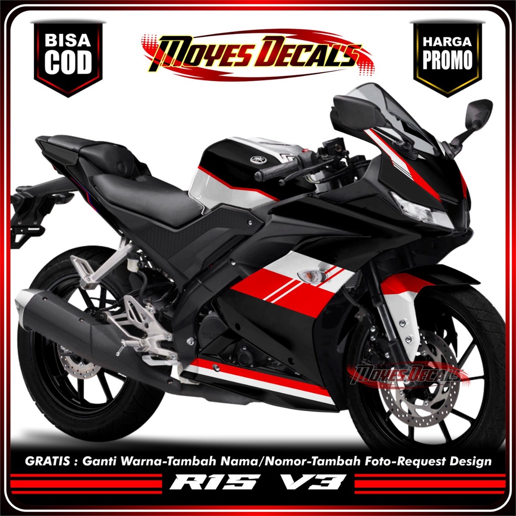 MERAH HITAM PUTIH R15 V3 Full Body Decal Sticker, Simple Motif, Red ...