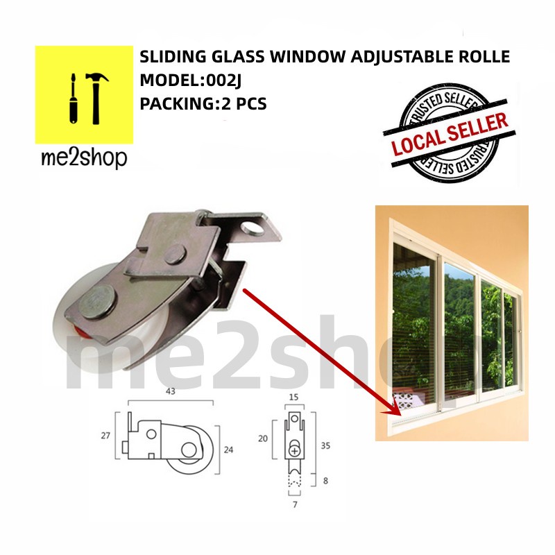 (2 PCS ) 002J SLIDING GLASS WINDOW ADJUSTABLE ROLLE /SLIDING TINKAP ...