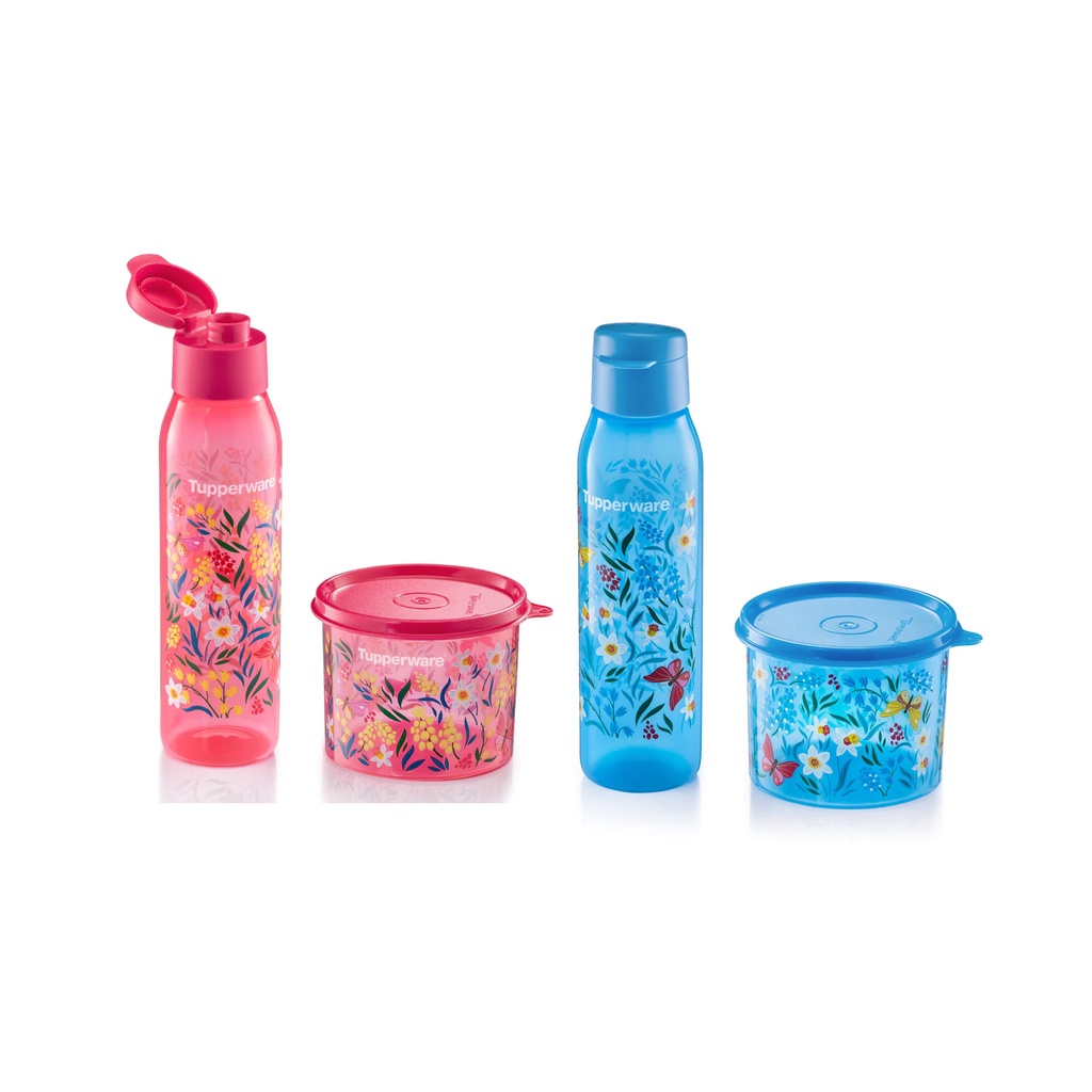 Tupperware Pretty Blooms Set : Round Eco Bottle 500ml + Canister 570ml ...