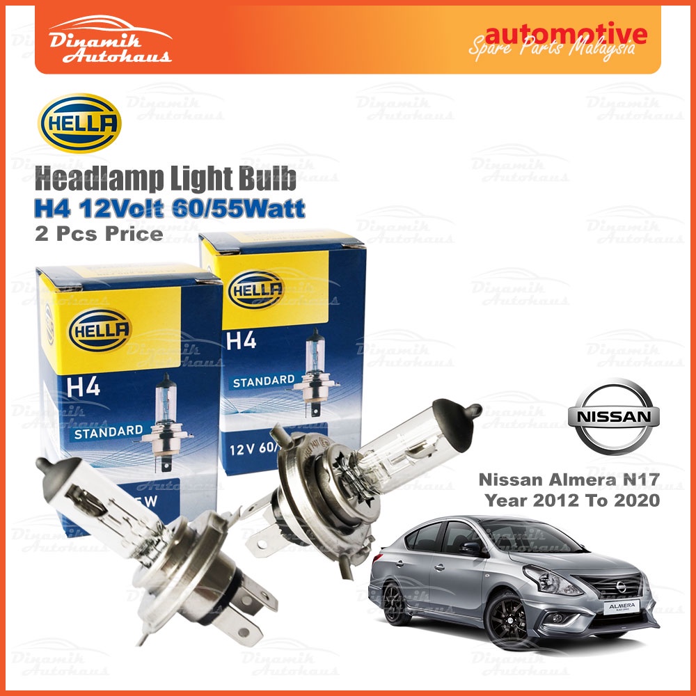 Nissan Almera N17 Year 2012 To 2020 Car Headlamp Halogen Head Light Bulb Hella H4/P43t 12V