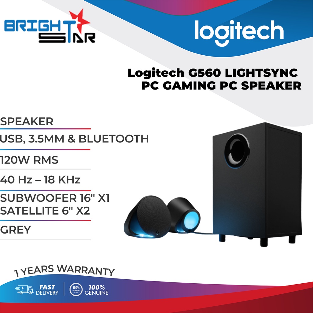 Logitech G560 LIGHTSYNC PC GAMING PC SPEAKER / USB, 3.5MM & BLUETOOTH ...