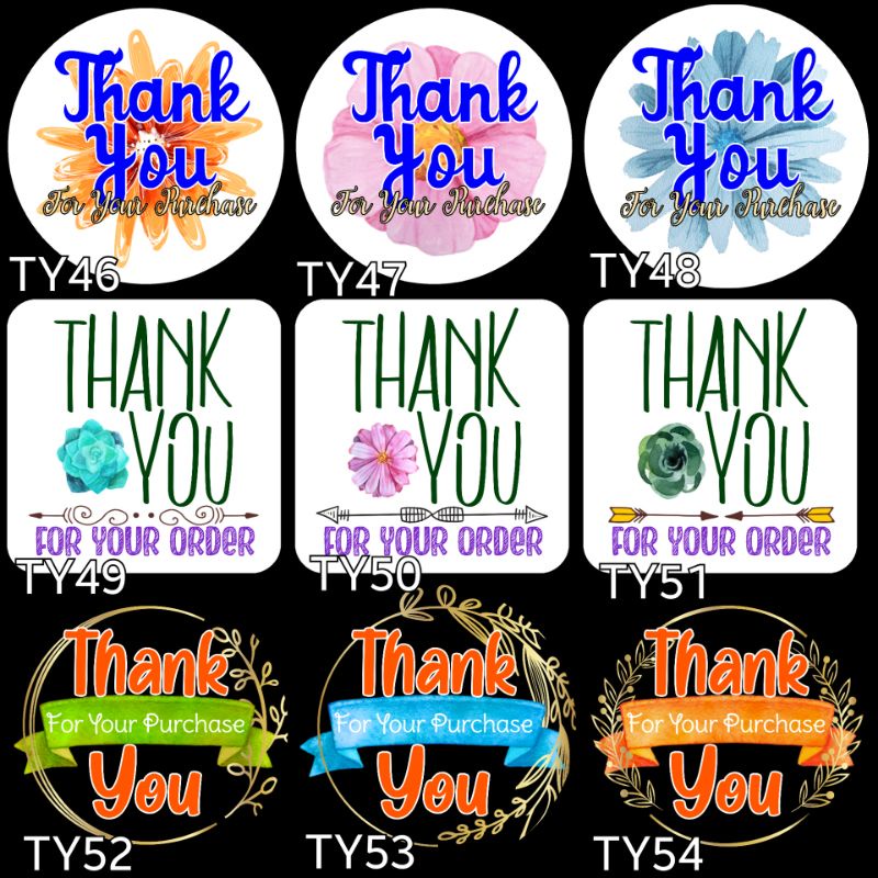 120pcs Thank You Sticker Label TQ ORDER WATRCOLOR DESIGN (2.5cm) 3cm ...
