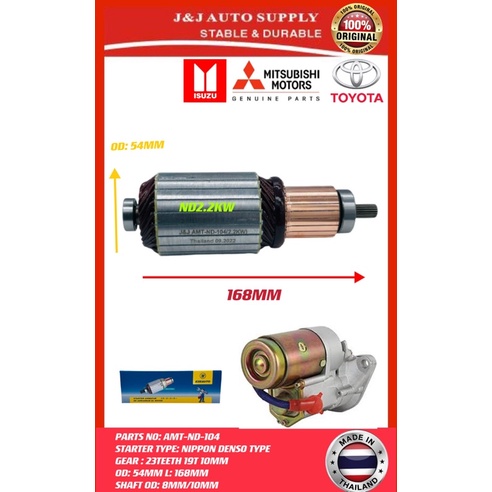 AMT-ND-104 BRAND J&J STARTER ARMATURE ND2.2KW (NIPPON DENSO TYPE) 12V ...