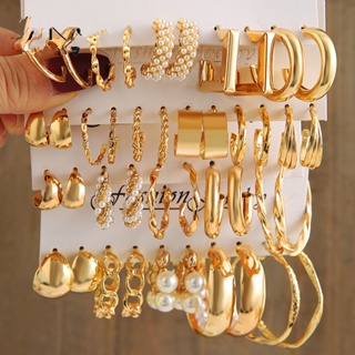 Punk Metal Round Letter V Hoop Earrings Gold Color Hollow