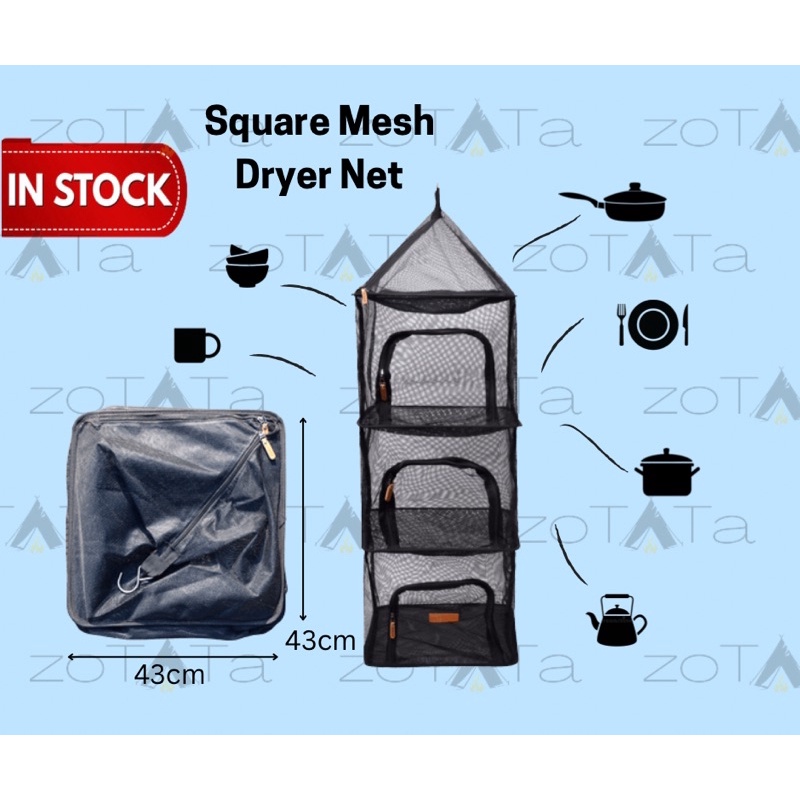 Portable Hanging Standing Rack Net Mesh Bag Foldable 4 Layers Dish