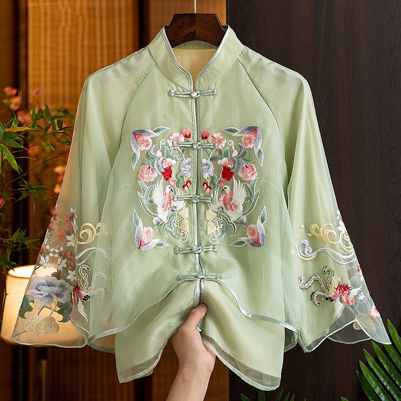 Embroidered shirt women's 2023 spring new vintage button Chinese style ...