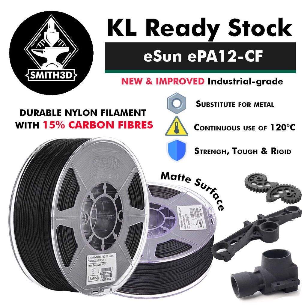 eSUN ePA12-CF 0.75KG 1.75mm - [NEW & IMPROVED] High Temperature Nylon ...