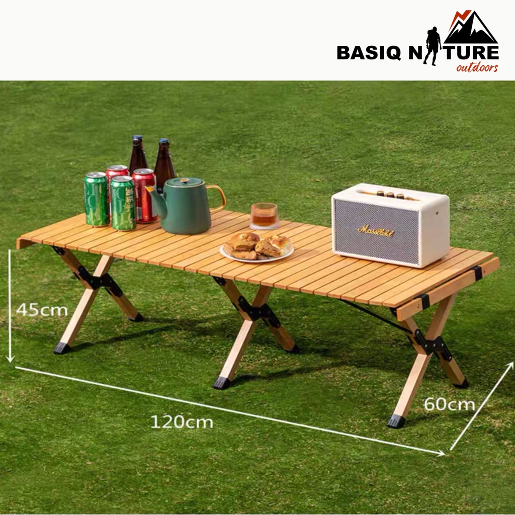 BasiqNature Solid Beech Wood Folding Table Wooden Portable Egg Roll