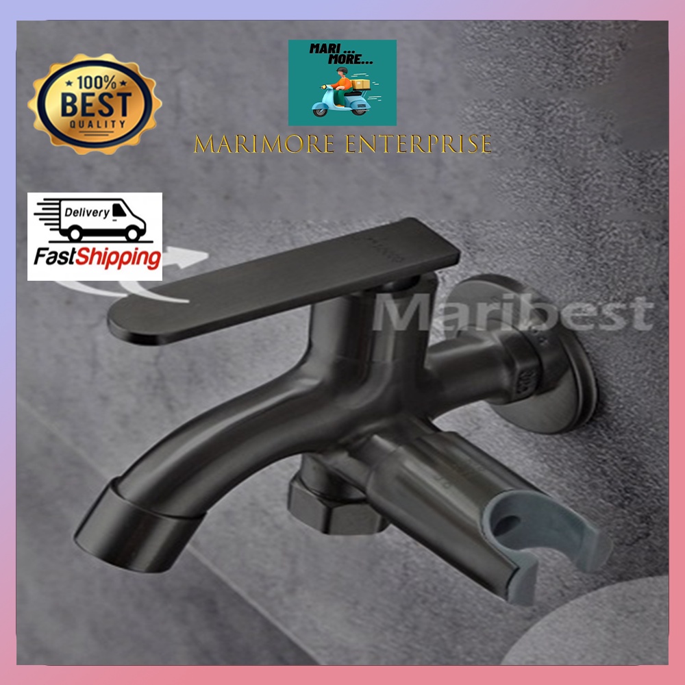 Black Oxide Coated On Stainless Steel Sus Bathroom Faucet Wall Bib Tap Shopee Malaysia