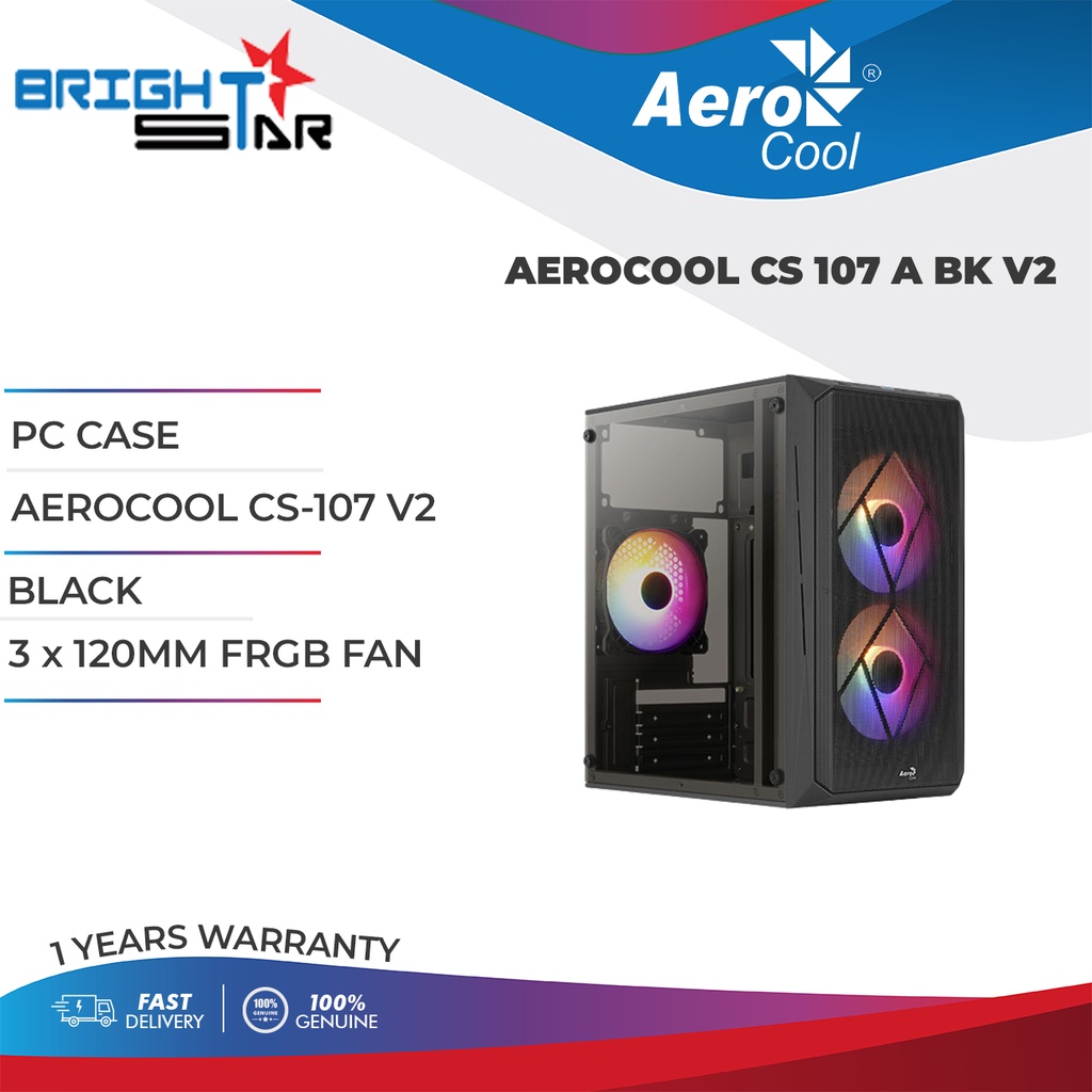 PC CASING AEROCOOL CS-107 V2 / BLACK / MATX / 3 x 120MM FRGB FAN / 1Y ...