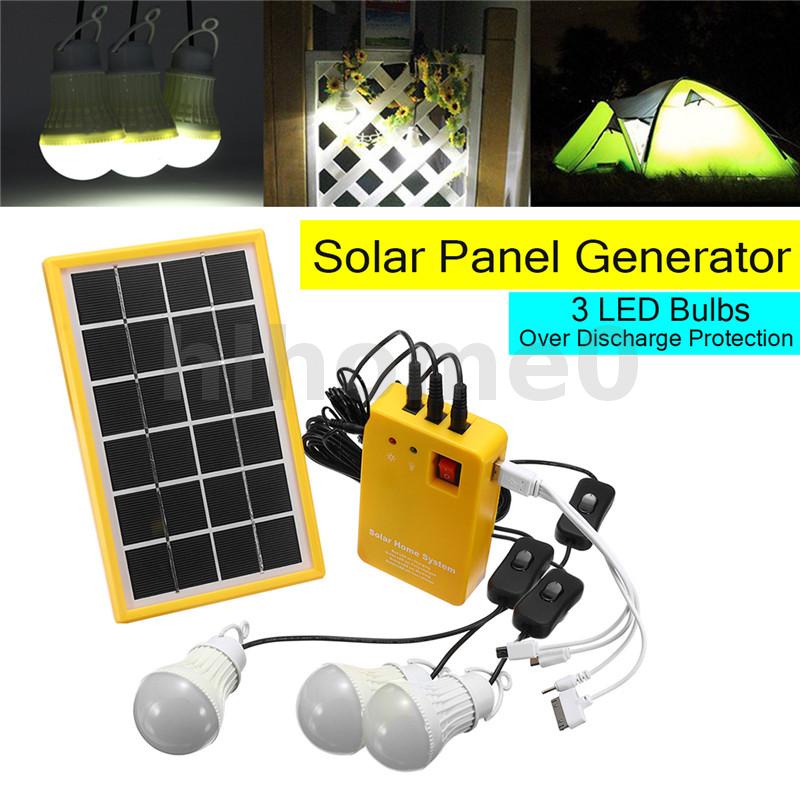 Solar Power Panel Generator LED Light 5V USB Charger Home System ...