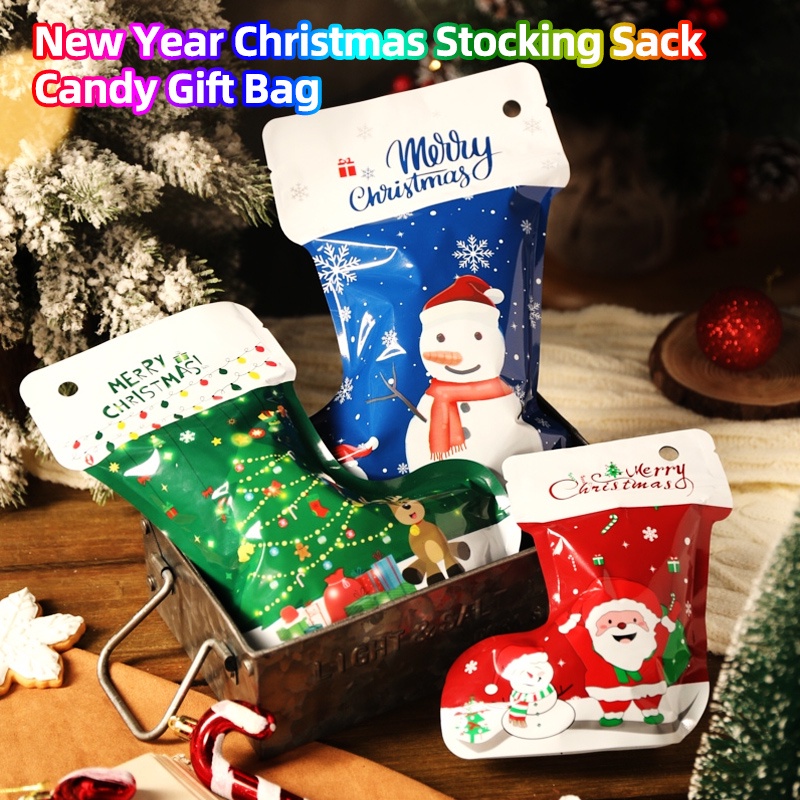 Christmas Sock Shape Ziplock Stand Up Bag Aluminum Foil Gift Bags