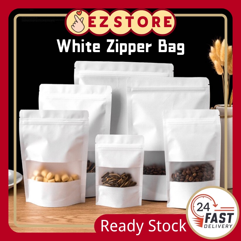 50pcs White Matte Zipper Bag Kraft Stand Up Pouch Bags Food Zip Lock ...