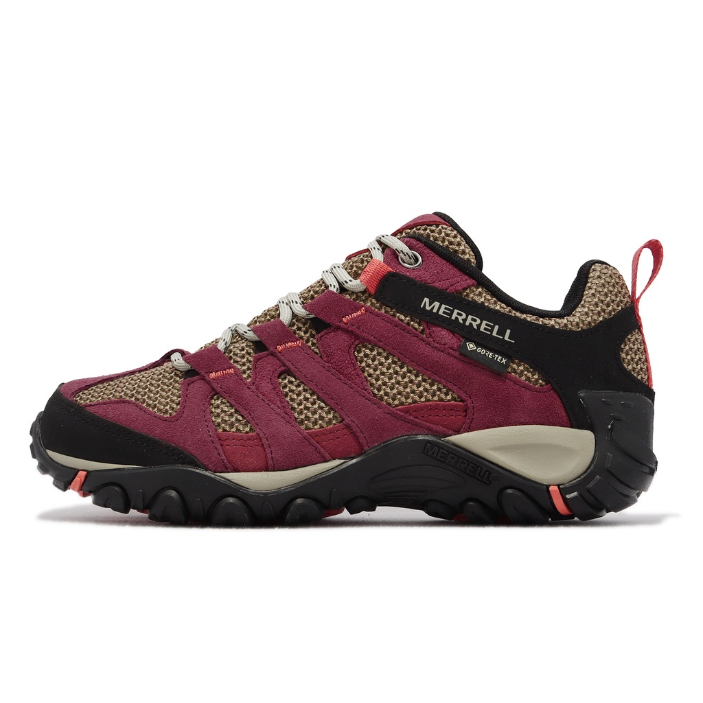 Merrell Hiking Shoes Alverstone Gtx Waterproof Outdoor Fuchsia Khaki Womens Low Top Acs 9707