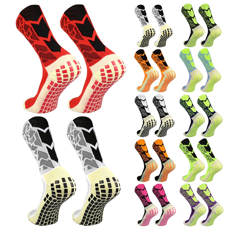 New Men Women Nonslip Grip Soccer Socks Sports Heel Stripes Grid