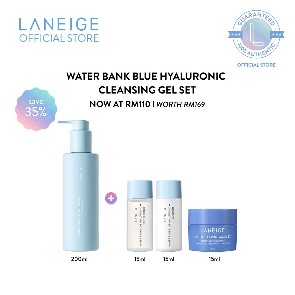 Laneige Water Bank Blue Hyaluronic Cleansing Gel Set | Shopee Malaysia