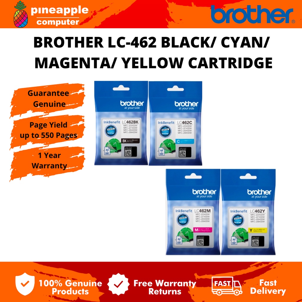 Brother LC-462 / LC462 Black/Cyan/Magenta/Yellow Ink Cartridge (LC ...