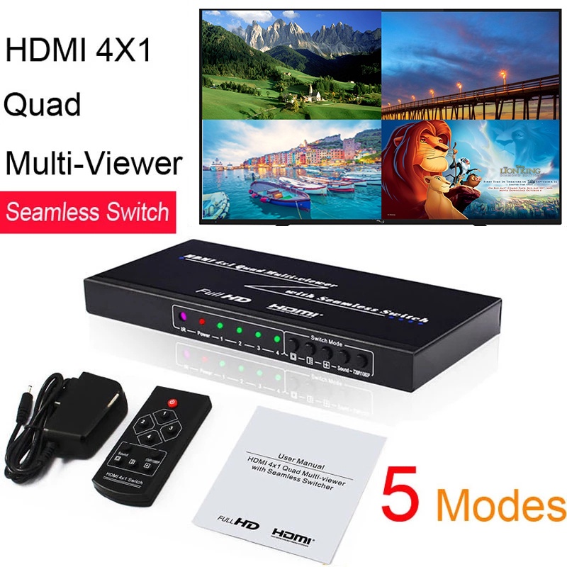HDMI 4X1 Quad Multiviewer Seamless Switcher Screen Real Time Switch