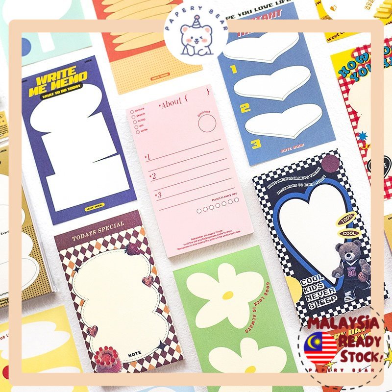 80 Sheets Korean Ins Cute Retro Bear Non-Sticky Note Tear Away Memo Pad ...